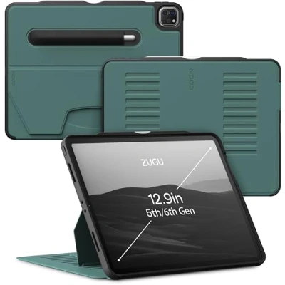 Afbeelding van Zugu case iPad Pro 12.9 Gen 5 &amp; 6 (2021/2022) oersterke luxe flip over volledige 360˚ bescherming met multifunctionele standaard functie geschikt voor Apple Pencil Pine