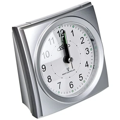 Afbeelding van PRIM Draadloze wekker met soepele afvoer, kunststof wekker, zilver en wit, alarmversterking, herhalingsalarm, lichtfunctie, kwartsuurwerk, nauwkeurige stille werking