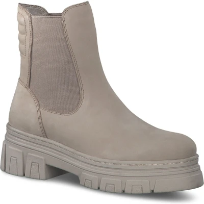Afbeelding van Marco Tozzi Enkellaarsjes met plateauzool, Dames, Maat: 39, Taupe nubuck Leer