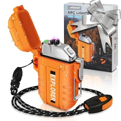 Afbeelding van lafagiet USB Rechargeable Lighter, Waterproof Dual Arc Lighters for Camping Hiking Outdoor Survival Kits (Upgrade Orange)