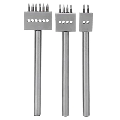 Afbeelding van MAGT Leren stansgereedschap, 3 stuks lederen beitel gereedschapsstaal 2/4/6 tanden DIY handwerk perforator leer gereedschap zilver (6 mm)