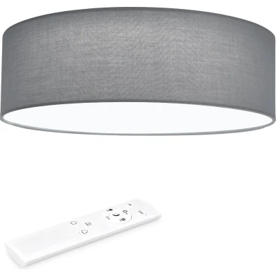 Afbeelding van Navaris LED plafondlamp rond 12W Ø 32 cm Stoffen plafonnière met warm wit licht Dimbare lamp afstandsbediening Lichtgrijs