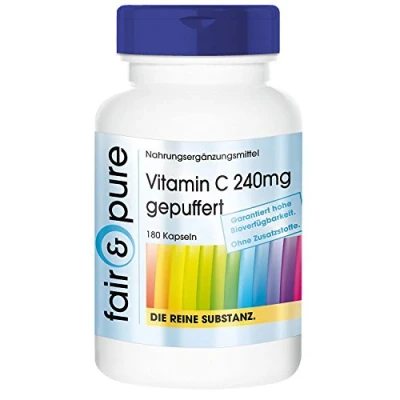 Afbeelding van Fair &amp; Pure® vitamine C capsules 240 mg als calcium ascorbaat vegan zonder magnesiumstearaat gebufferde zuurvrij en maagvriendelijk 180