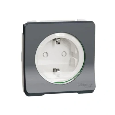 Afbeelding van Schneider Electric Mureva Styl PC 2P+T Schuko Componeerbaar IP55 IK08 Auto aansluiting grijs MUR36134