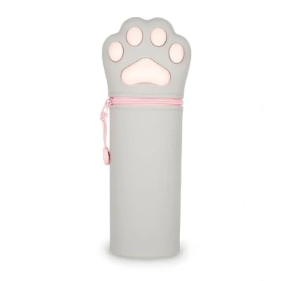 Afbeelding van Legami Kawaii 2 in 1 etui van zachte siliconen, motief Kitty Paw, pennenhouder voor op tafel, ritssluiting, kleurpotloden, viltstiften, H 21,5 cm