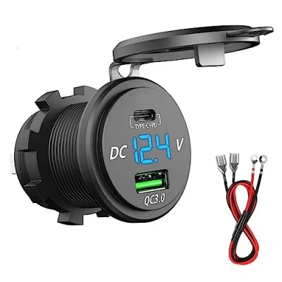 Afbeelding van 63W Autolader en 45W PD+18W QC3.0 Auto Charger Socket USB Socket, Type C met LED Voltmeter voor 12V 24V Motorfiets Marine Boot RV ATV