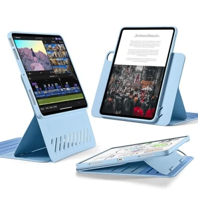 Afbeelding van ESR voor iPad Air 11 Inch 2024 M2, 6e/Air 5e Generatie 2022/Air 4e 2020, Verwijderbare Magnetische Cover, Verstelbare Portret/Landschap Stand met Verhoogd Schermzicht, 9 Staande Hoeken, Fresh Blue