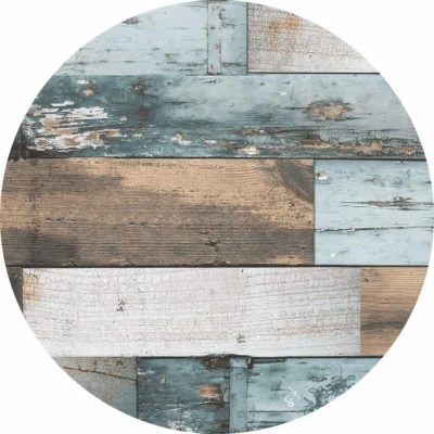 Afbeelding van Tafelzeil buiten rond blauwe hout print 160 cm
