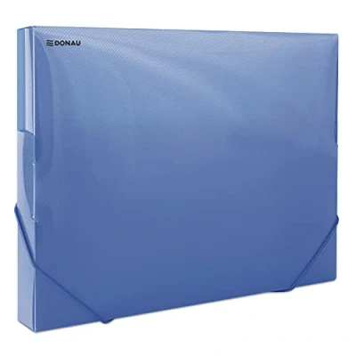 Afbeelding van DONAU 8545002PL 10 Verzamelbox, documentenbox, nietjesbox met hoekspanner, rubber, van kunststof/PP 700 μm, blauw transparant voor DIN A4, rugbreedte 30 mm, inklapbare zijvleugels, kantoor en