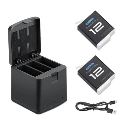 Afbeelding van Oyomba Hero 12 accu 2000 mAh volledig compatibel met Gopro Black 11/10/9 (2 pack, 3 kanaals oplader, type C snellading)
