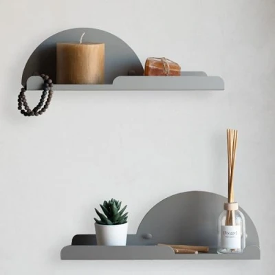 Afbeelding van MILUKA Set van 2 wandplanken met haken, 35 cm, wandgarderobe, entree, wandrek badkamerrek of nachtkastje (set 2, grijs)