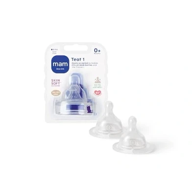 Afbeelding van MAM Teats Size 1, Suitable for Newborns, Slow Flow SkinSoft Silicone Baby Bottles, Fits all Feeding Essentials, Pack of 2