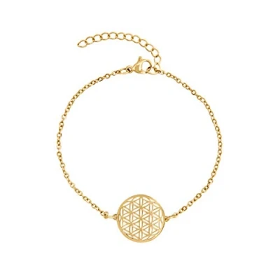 Afbeelding van Nuoli® levensbloem armband dames (15 + 5 cm verstelbaar) voor vrouwen en meisjes, van gepolijst Roestvrij staal, 15 centimeters, staal