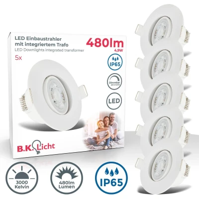 Afbeelding van B.K.Licht Ledinbouwlamp LED Einbauleuchten IP65 5er Set Kunststoff Weiß (5 stuks)