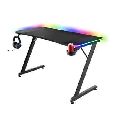 Afbeelding van Trust Gaming GXT 710 Luminus Pro Bureau 120x60 met LED RGB, Geïntegreerde 10 W Draadloze Oplader, Kleurenmodi, Gamers Bekerhouder en Headsethaak, voor Studie Werk Kantoor, Zwart