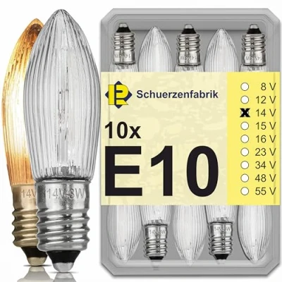 Afbeelding van 10 x puntige kaarsen E10 14 V 3 W reservelampen, gloeilampen, topkaars voor lichtketting en kerstverlichting