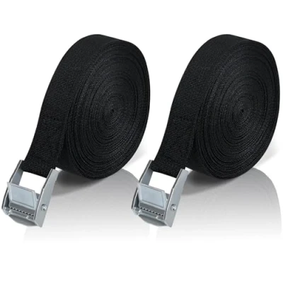 Afbeelding van Spanbanden met ratel, 8 m, 2 stuks bagagedrager, spanband, zwart, bevestigingsriem, sjorbanden klemsluiting, verstelbare riem voor auto, fiets, steekwagen, motorfiets, bagage, camping