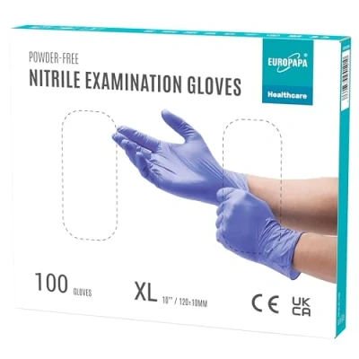 Afbeelding van EUROPAPA® 100 x nitrilhandschoenen, lila box, wegwerphandschoenen, onderzoekshandschoenen, nitril handschoenen, poedervrij, zonder latex, niet steriel, latexvrij, wegwerphandschoenen (XL, Lila)