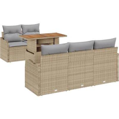 Afbeelding van vidaXL 6 delige Tuin Sofa Set met Kussens Beige Poly Rattan Acacia