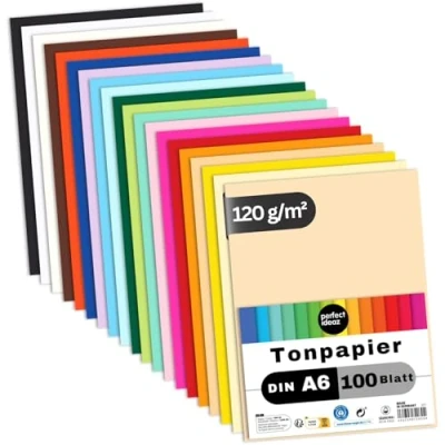 Afbeelding van perfect ideaz 100 vellen kleipapier DIN A6, 20 kleuren, 120 g/m², MADE IN GERMANY (DIN A6)