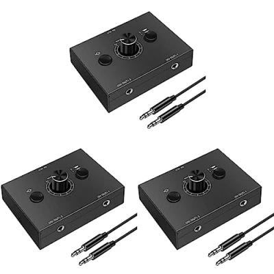 Afbeelding van biyan 3 Set 3.5mm Audio Switcher, 2 Input 1 Output/1 Output Splitter Switcher Box, One Key Mute