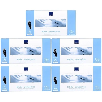 Afbeelding van 5x Abena Nitril Handschoenen Classic poedervrij Maat L zwart 100st bundel/set/pakket