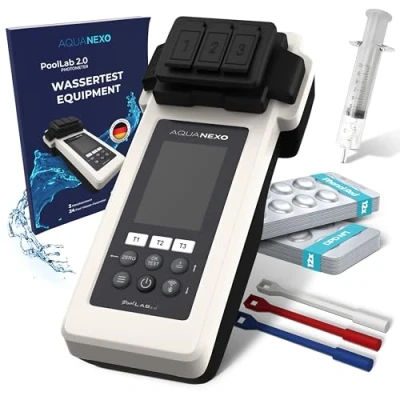 Afbeelding van AQUANEXO Poollab 2.0 incl. 240 testtabletten, chloor en pH waarde (120 x DPD 1 + 120 fenolrode tabletten), zwembadtester Pool Lab 2.0, watertester voor zwembaden, kinderbadjes, whirlpool