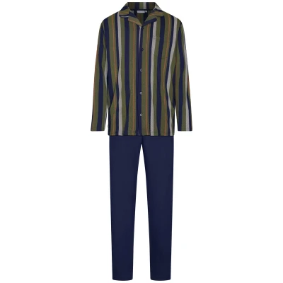 Afbeelding van Duurzame heren doorknooppyjama strepen Blauw Maat XL