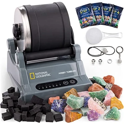 Afbeelding van National Geographic Hobby Rock Tumbler Kit Polijstmachine voor kinderen en volwassenen, duurzame geluidsverminderde loop, stenen, Grit &amp; Nieuw GemFoam een glanzende afwerking, cool