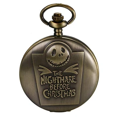 Afbeelding van Nightmare Christmas Pocket Watch, JewelryWe Vintage Novelty Skull Skelet Quartz Zakhorloge Ketting voor Kerstmis, C, Klassiek