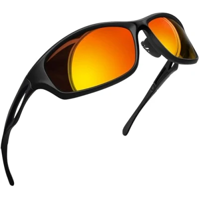 Afbeelding van Joopin Gepolariseerde Zonnebril Heren Dames Sportbril Wrap Around Sunglasses Ultralichte Zonnebrillen Rijden Hardlopen Vissen UV400 bescherming (Zwart Rood)