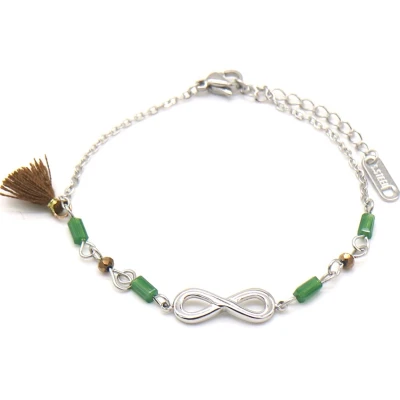 Afbeelding van Armband Dames Infinity RVS Verstelbaar 17 21 cm Zilverkleurig en Groen