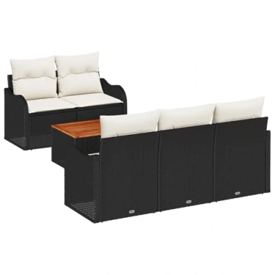 Afbeelding van vidaXL 6 delige tuin sofa set met kussens zwart poly rattan acacia, 2 zits