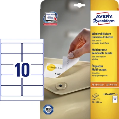 Afbeelding van Etiket Avery Zweckform L4744REV 25 96x50.8mm afneembaar wit 250stuks