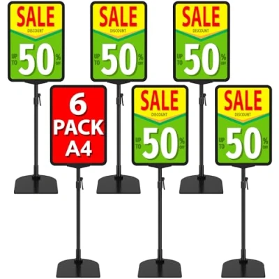 Afbeelding van VAIIGO 6Pack Poster Stand Sign A4 Staand Tekenhouder voor Tafelblad Counter Display, Verstelbare Signage Stand, Reclame Menu Notice Display Stands Zaken, Kantoor, Restaurant
