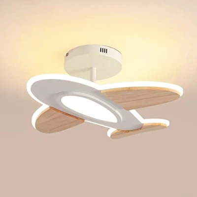 Afbeelding van Schindora 35 W LED Plafondlamp kinderkamer I Vliegtuigvorm Dimbare plafondlampen met afstandsbediening 50 * 45 CM 2700 6500 K Witte en houten accessoires