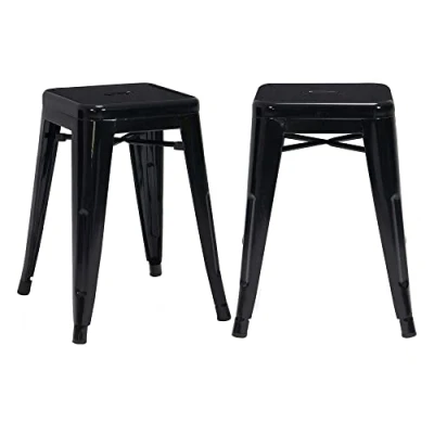 Afbeelding van DUHOME Industriële barkruk, eetkamerstoelen, set van 2 stapelbare krukken, bistrostoel, metalen frame, voor keuken, restaurants (zwart, 46 cm)