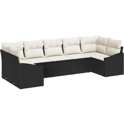 Afbeelding van vidaXL 7 delige tuinsofaset met kussens zwart poly rattan