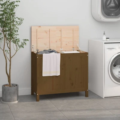 Afbeelding van Wasmand 88,5x44x76 cm massief grenenhout honingbruin