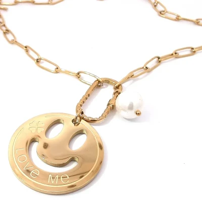 Afbeelding van Ketting goud met Smile hanger en een parel