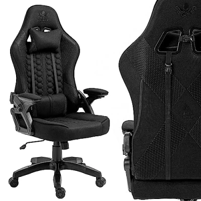 Afbeelding van Gamingstoel Stof, Bureaustoel In hoogte verstelbaar Draaistoel Ergonomische stoel Verstelbare armleuning 2D Lendenkussen Hoofdsteun regolabile Zwart