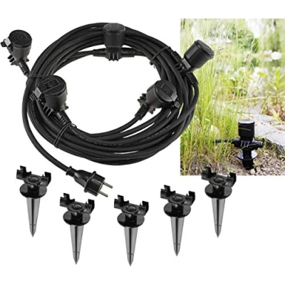 Afbeelding van ChiliTec Tuincontactdoos, 15 m, rubberen kabel, 5 voudig buitenstopcontact met deksel, IP44 stroomverdeler, stopcontact afstand 2,5 meervoudig voor buiten, tuin, bloembed, zwart