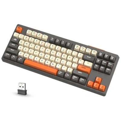 Afbeelding van ATTACK SHARK FREEWOLF M87 80% Draadloos Gamingtoetsenbord, 87 Toetsen TKL RGB Mechanisch Gevoel SA PBT Toetsenbord Bluetooth /2,4 Ghz Dubbele modus, 4000 mAh batterij voor Mac/Win Grijs/Oranje