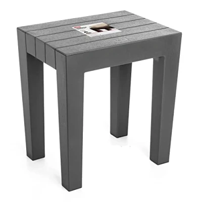 Afbeelding van Tatay Lombok Rechthoekige bank, polypropyleen, BPA vrij, houteffect, anti UVA bescherming, Max 130KG, geschikt voor binnen en buiten, grijs. Afmetingen 38x29x41cm