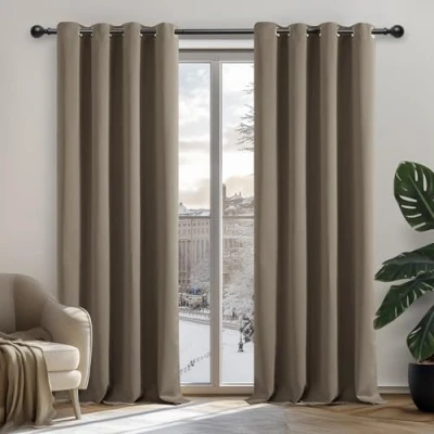 Afbeelding van Deconovo Gordijnen Verduisterend Taupe, Ondoorzichtige met Oogjes voor Slaapkamer Woonkamer, 107x160 cm (B x H), 2 stuks