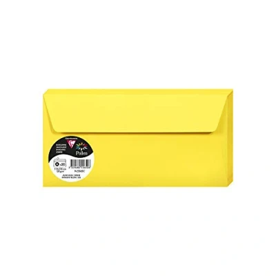 Afbeelding van Clairefontaine 5565C enveloppen, zelfklevend, formaat DL, 11 x 22 cm, 120 g/m², kleur: zonnegeel, uitnodigingen voor evenementen en brieven, premium kwaliteit, glad, 20 stuks