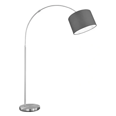 Afbeelding van Trio Leuchten Booglamp Hotel 461100111, metaal nikkel mat, stoffen kap grijs, excl. lamp 1x E27, met voetschakelaar