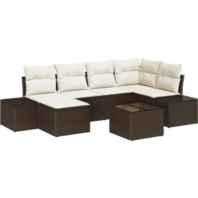 Afbeelding van vidaXL Tuin Sofa Set van 7 Bruin en crème Rattan Stof