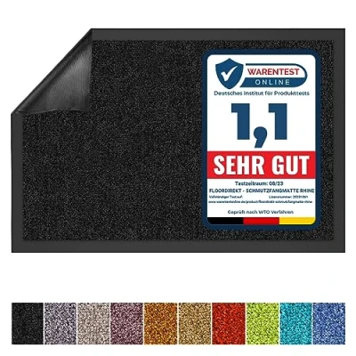Afbeelding van Floordirekt Schoonloopmat ‘Rhine’ wasbare en effectieve vloermat/vuilvangmat/deurmat met antislip achterkant Polyamide 90 x 150 cm zwart