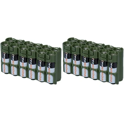 Afbeelding van 2 x Powerpax Slim Line &quot;AA&quot; Batterij Caddy, Militair Groen Elk bevat 12 batterijen